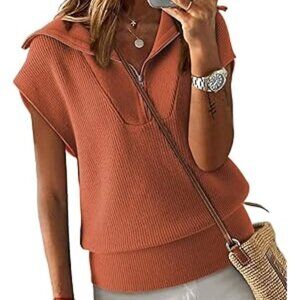 Dokotoo Sleeveless Half‑Zip Ribbed Knit Pullover • V‑Neck • Casual Sweater Vest